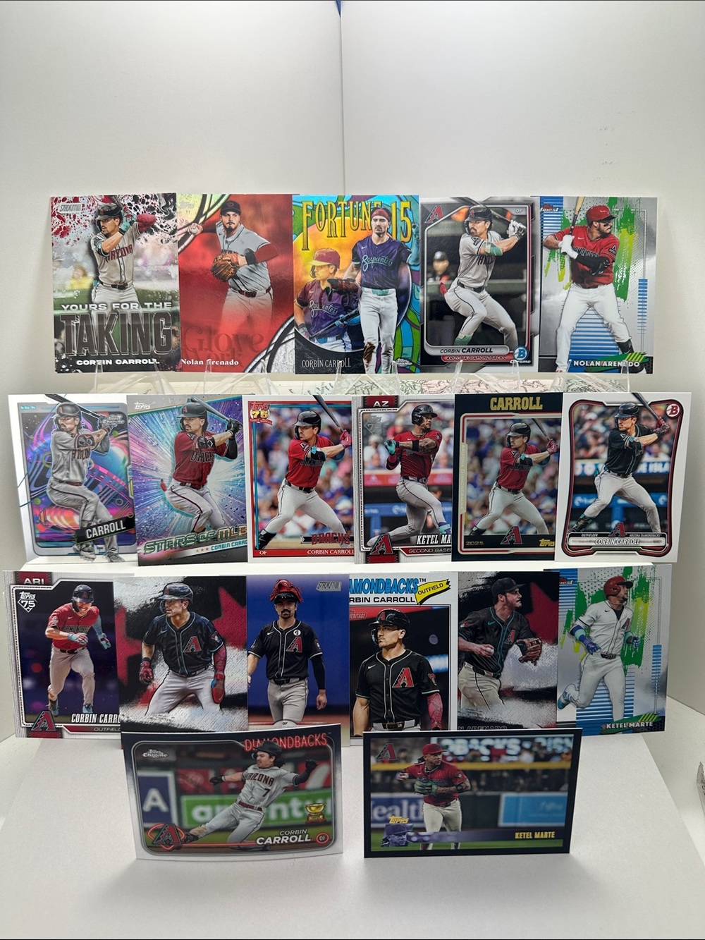 Corbin Carroll w/ Nolan Arenado Glove Work & Ketel Marte Diamondbacks lot of 19